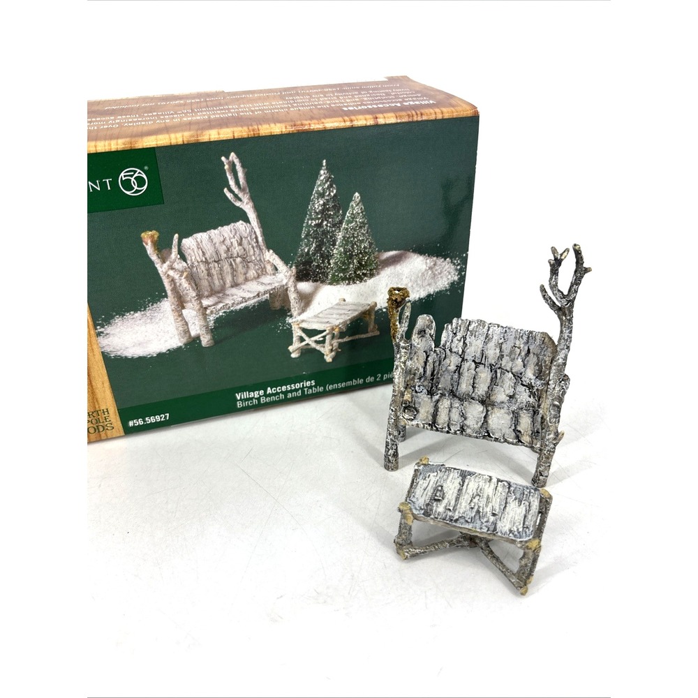 Dept 56 North Pole Woods Birch Bench and Table (Set of 2) 56.56927